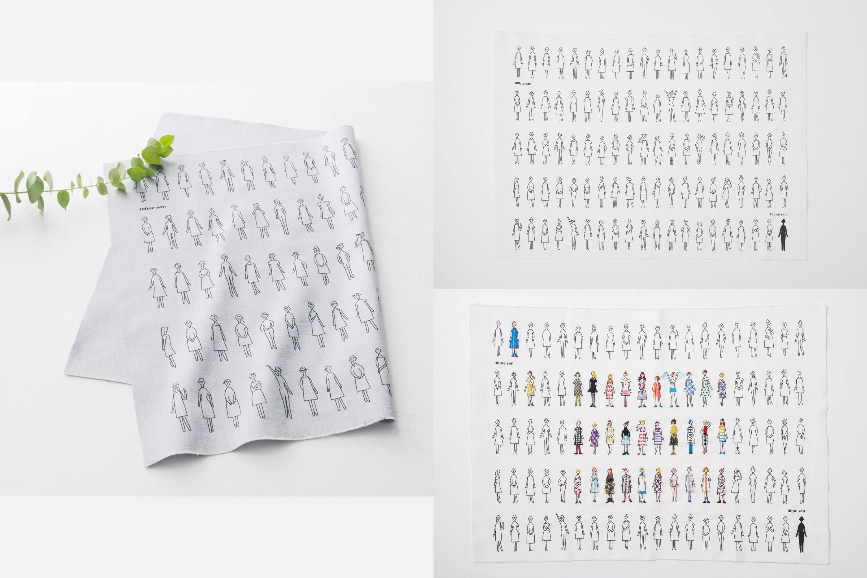 "100 Nee-san" Embroidery Fabric, Smoky Blue