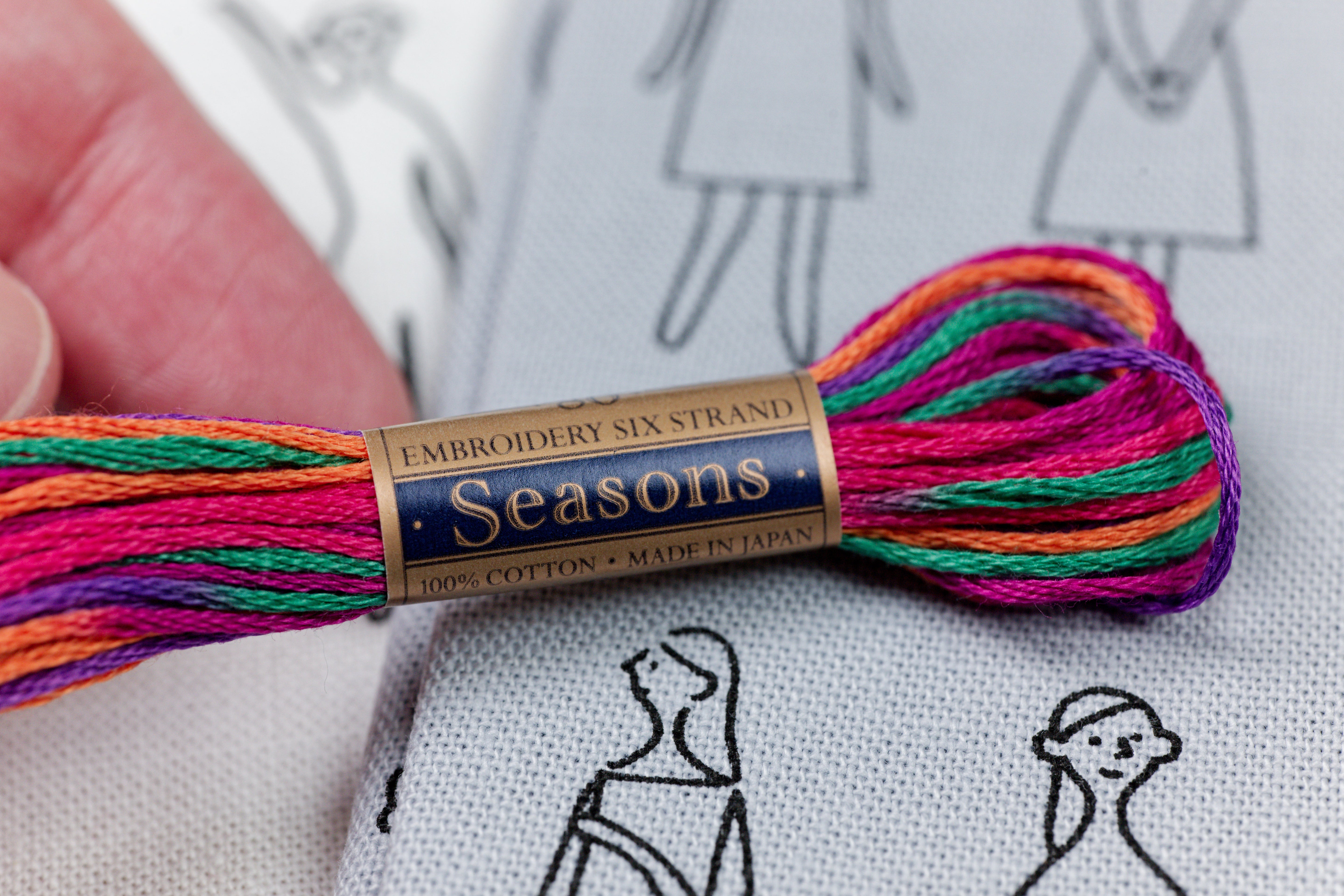 "100 Nee-san" Embroidery Fabric, Smoky Blue