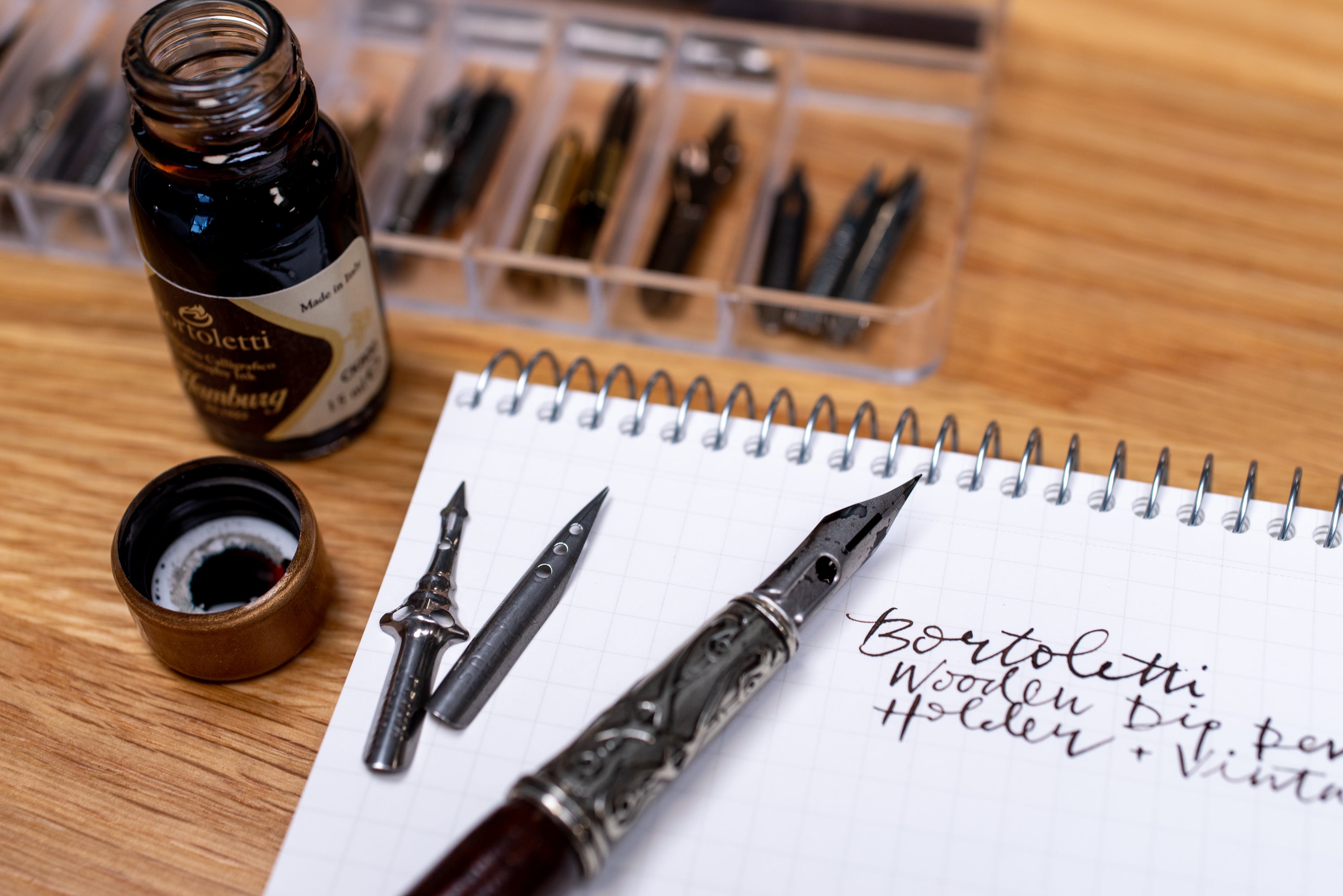 Donato Dip Pen Set, Beech/Bronze, with Vintage Metal Nibs