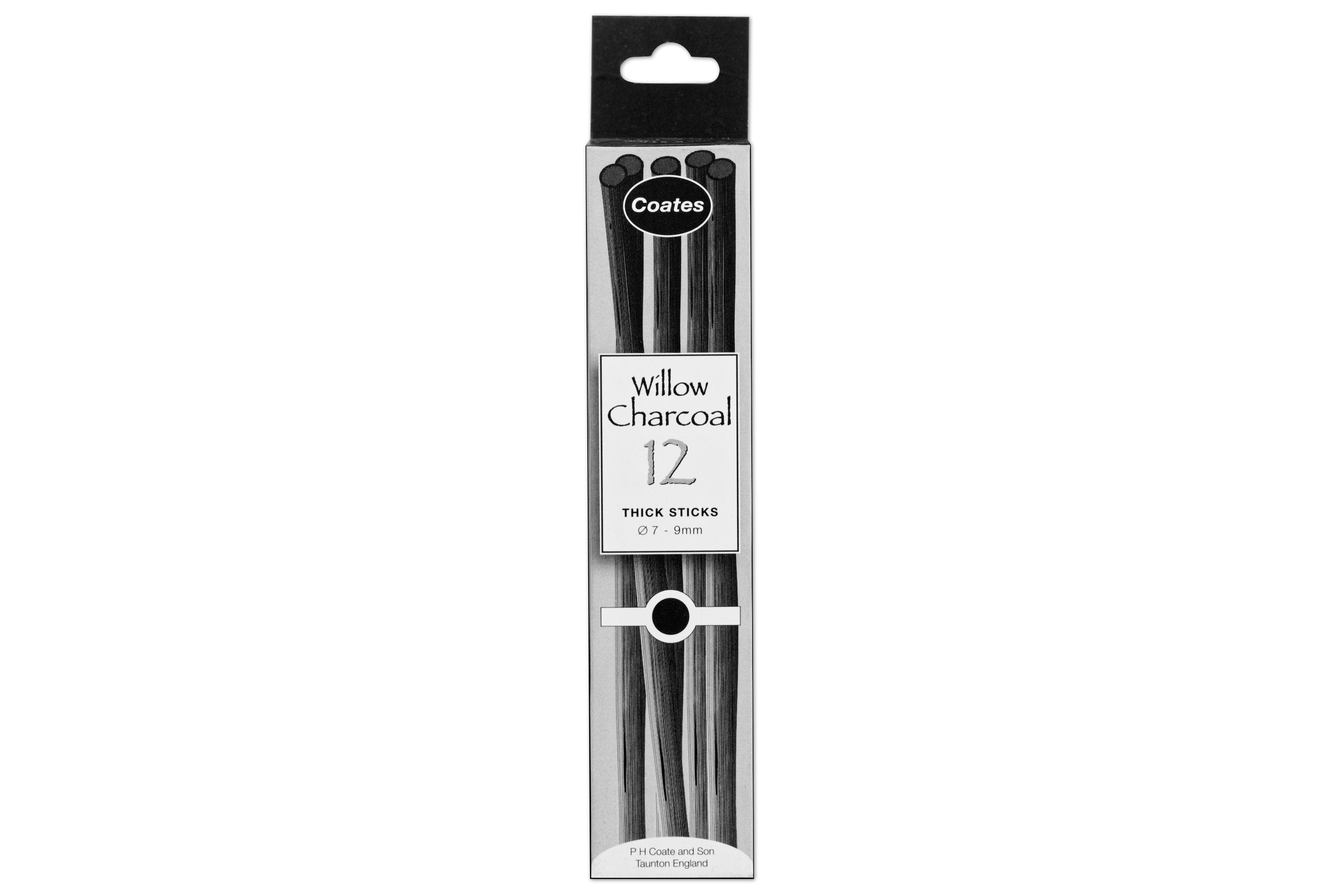 Willow Charcoal, 12 Thick Sticks (β7-9 mm)