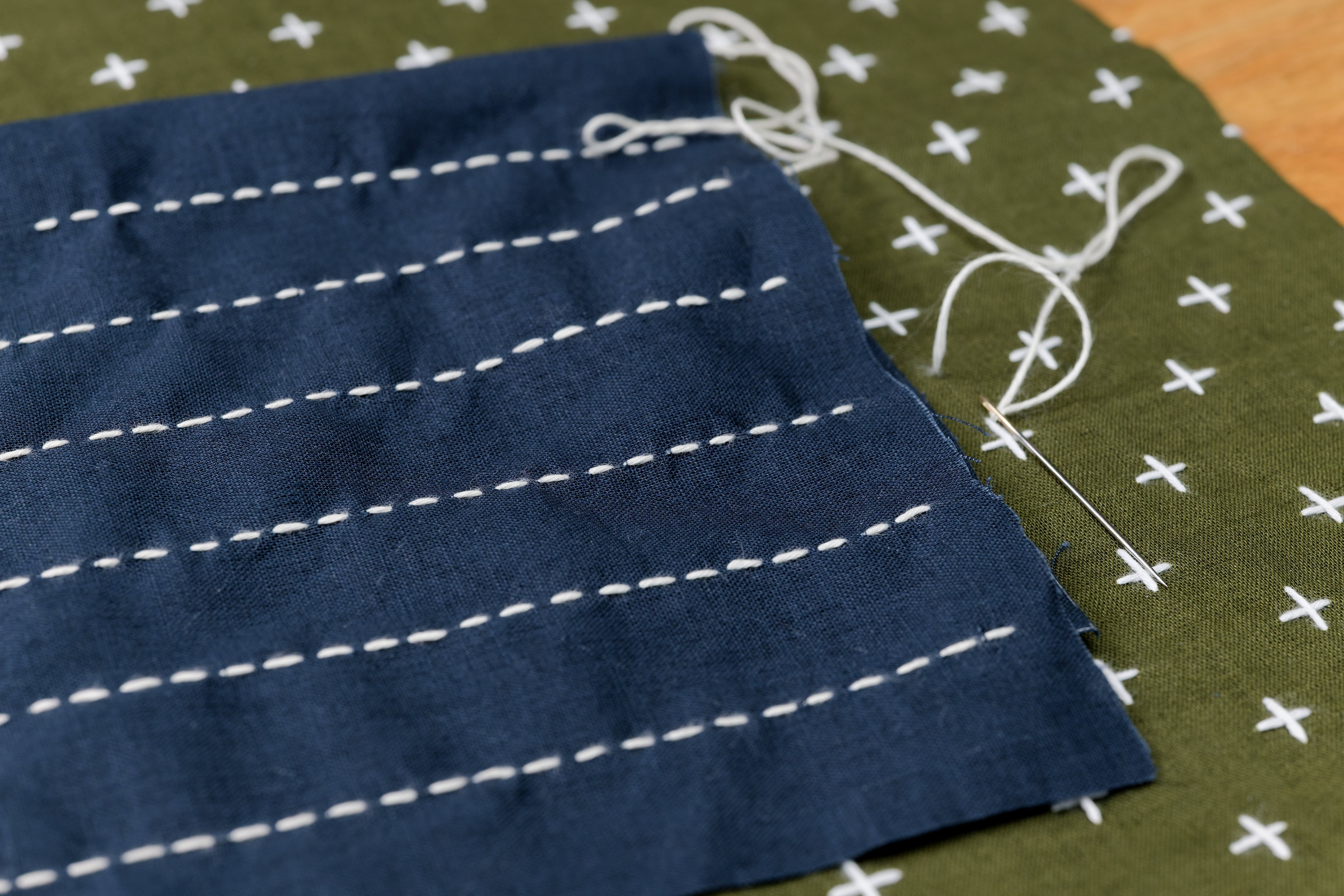 Sashiko Cloth with Disappearing Lines (Faded Red/Plusses)