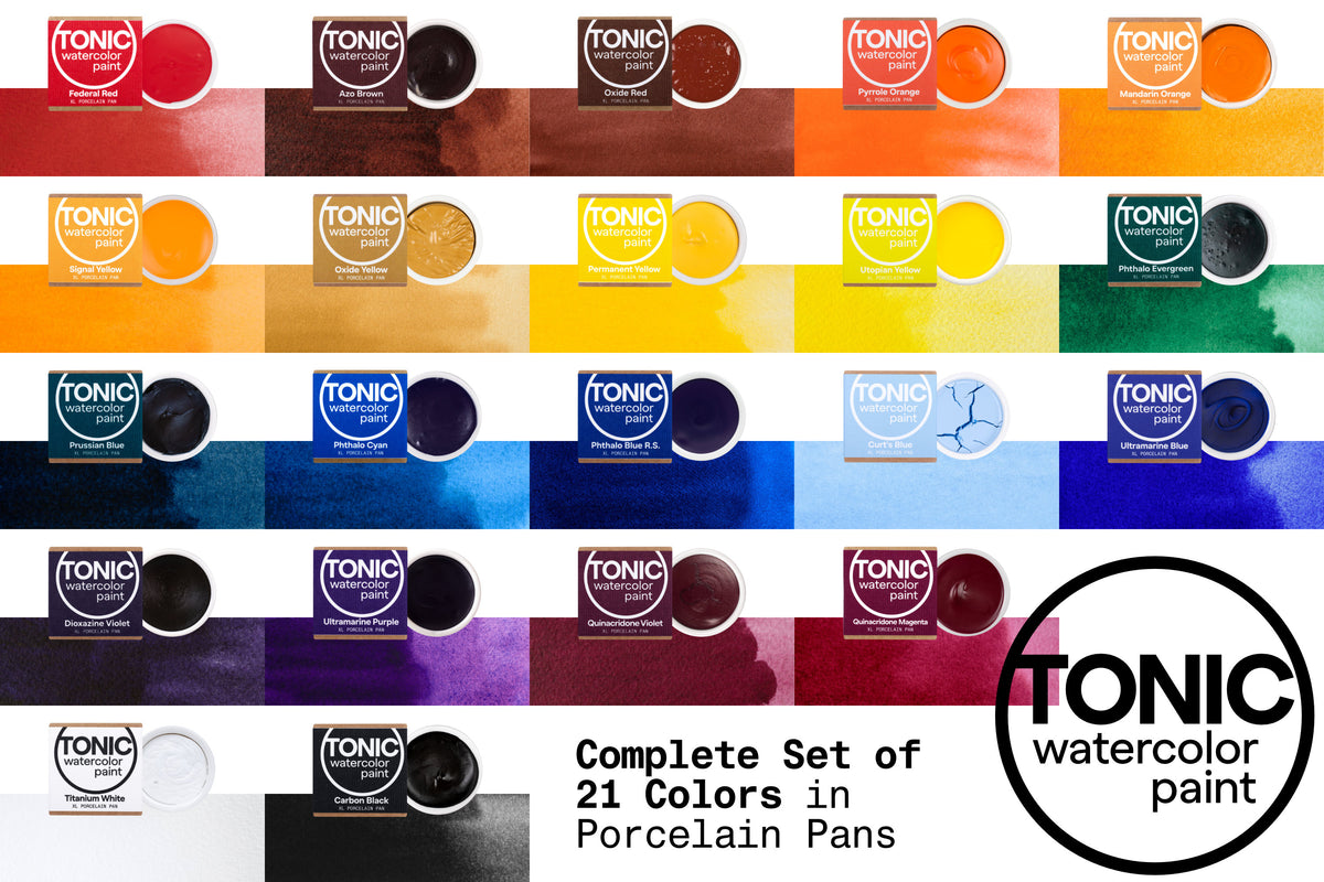Tonic Watercolor, Porcelain Pans, Complete Set of 21