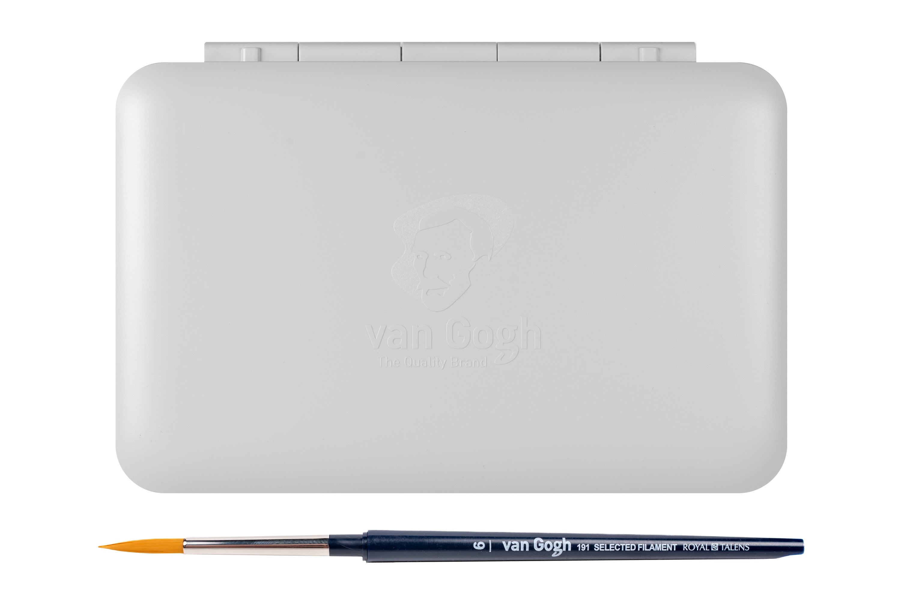 Van Gogh Empty Watercolor Box, 12 Slots + Travel Brush (White)