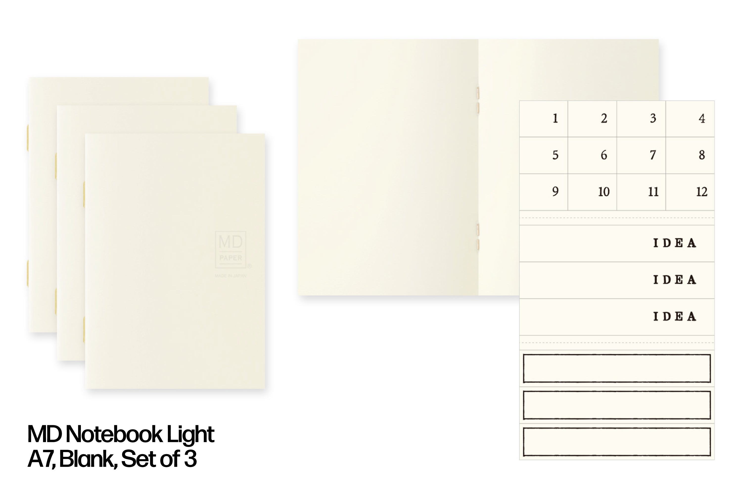 MD Notebook Light, A7 Blank, Set of 3
