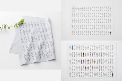 "100 Nee-san" Embroidery Fabric, Smoky Blue