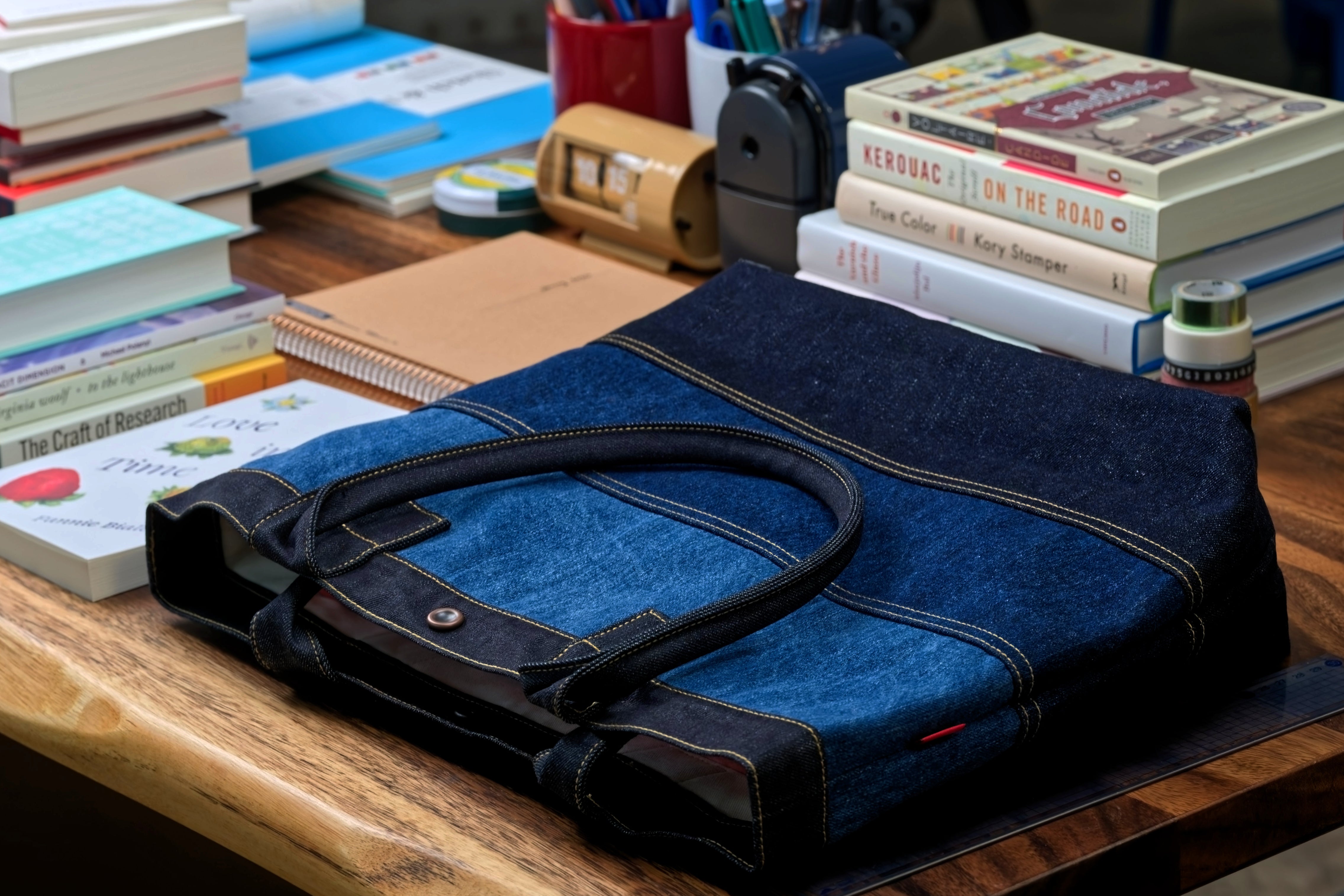 Three-Tone Denim Tote