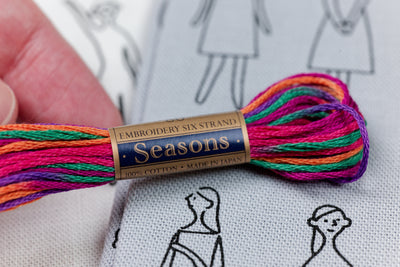 "100 Nee-san" Embroidery Fabric, Smoky Blue