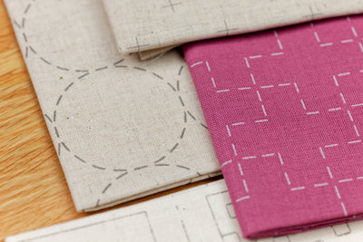 Sashiko Cloth with Disappearing Lines (Flax Beige/Circles)
