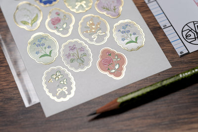 Embossed Foil Flower Seals, Set of 18