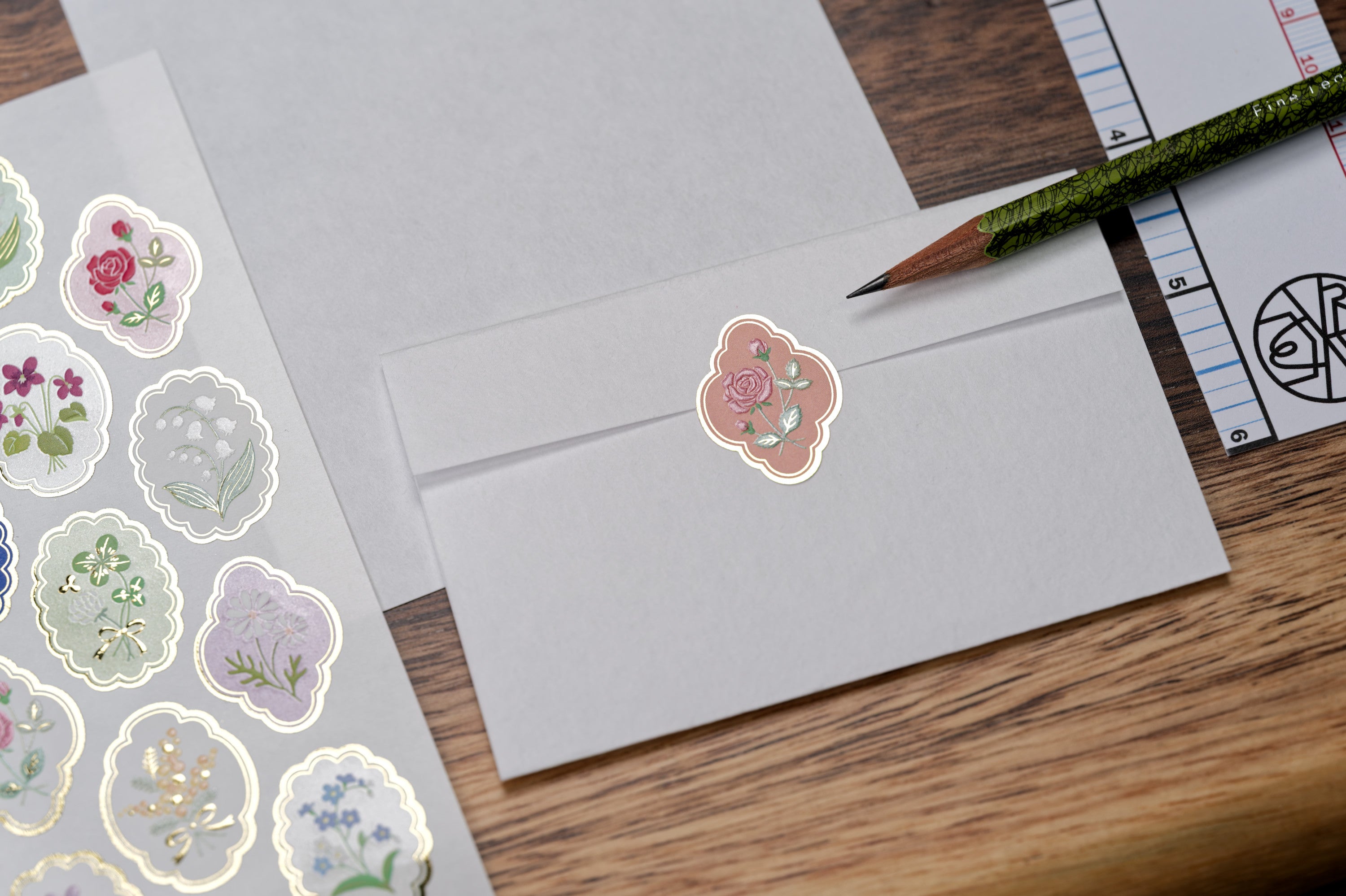 Embossed Foil Flower Seals, Set of 18