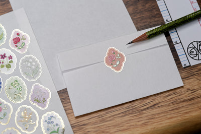 Embossed Foil Flower Seals, Set of 18