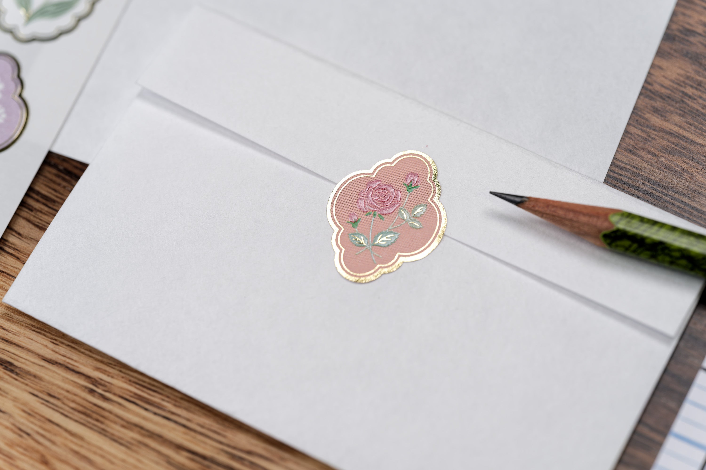 Embossed Foil Flower Seals, Set of 18