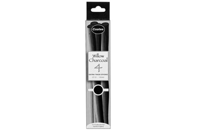 Willow Charcoal, Four Extra-Thick Sticks (⌀12-14 mm)