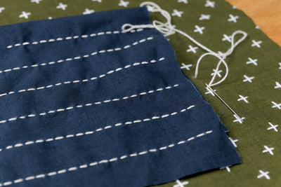 Sashiko Cloth with Disappearing Lines (Faded Red/Plusses)
