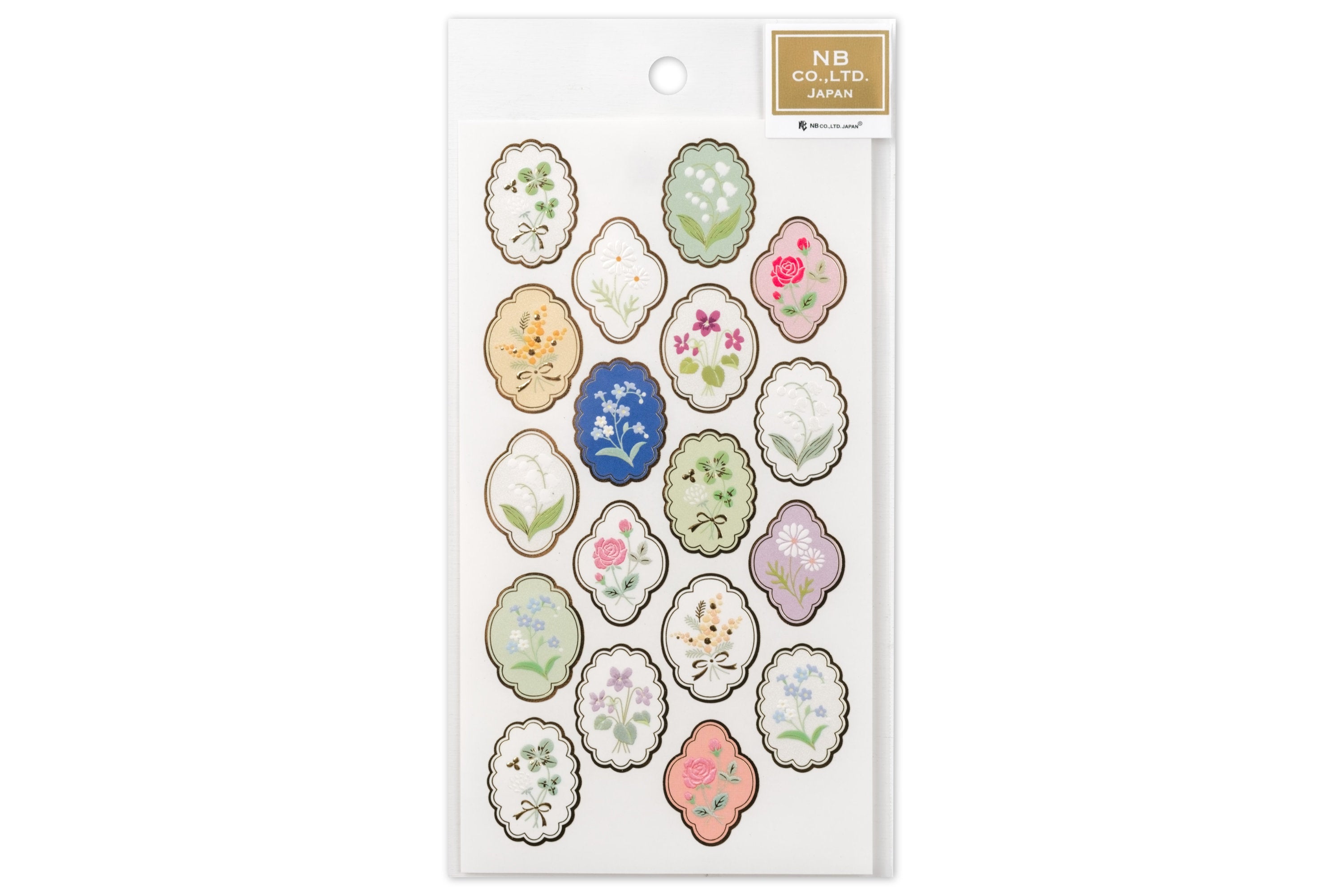 Embossed Foil Flower Seals, Set of 18