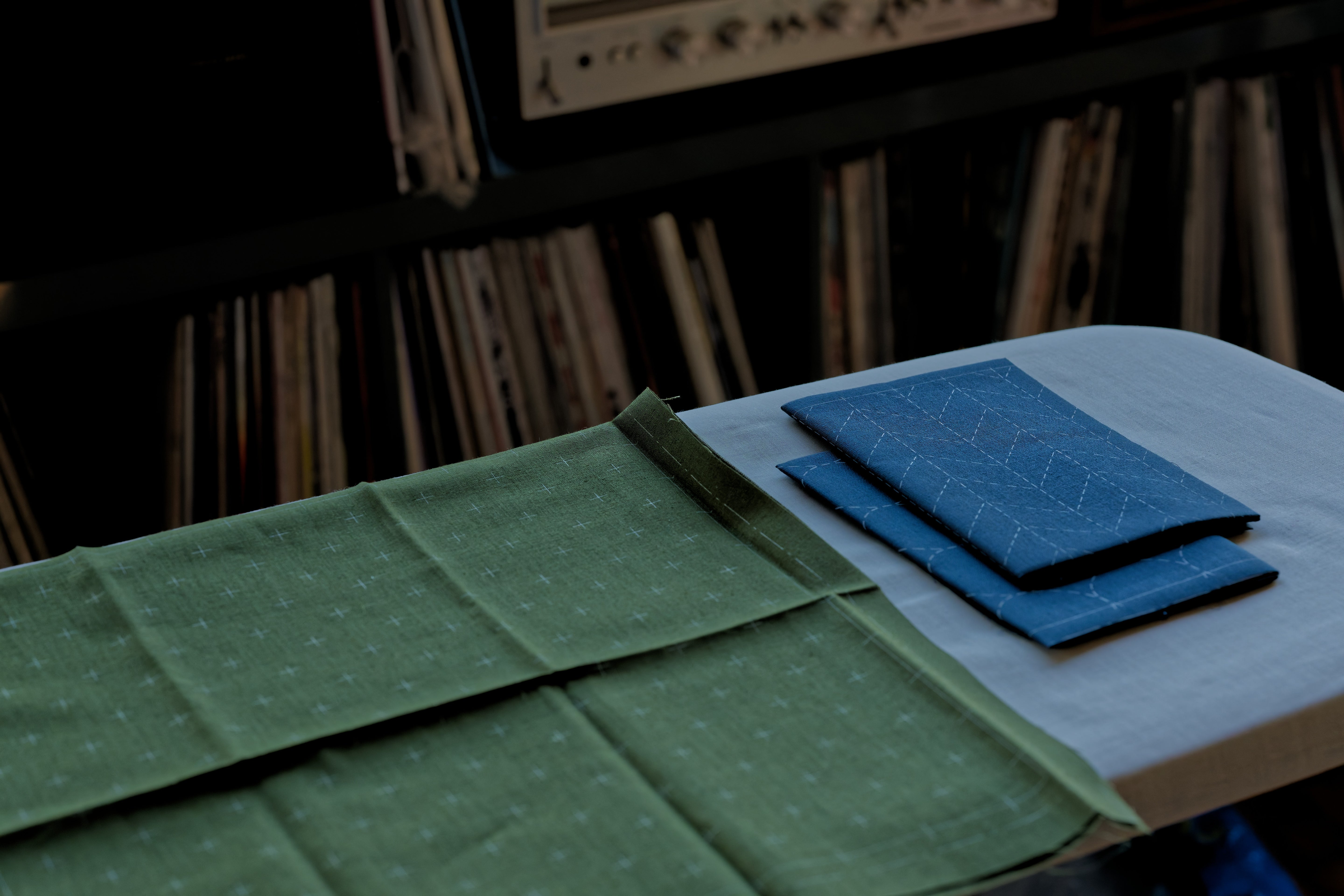 Sashiko Cloth with Disappearing Lines (Tan/Chevrons)