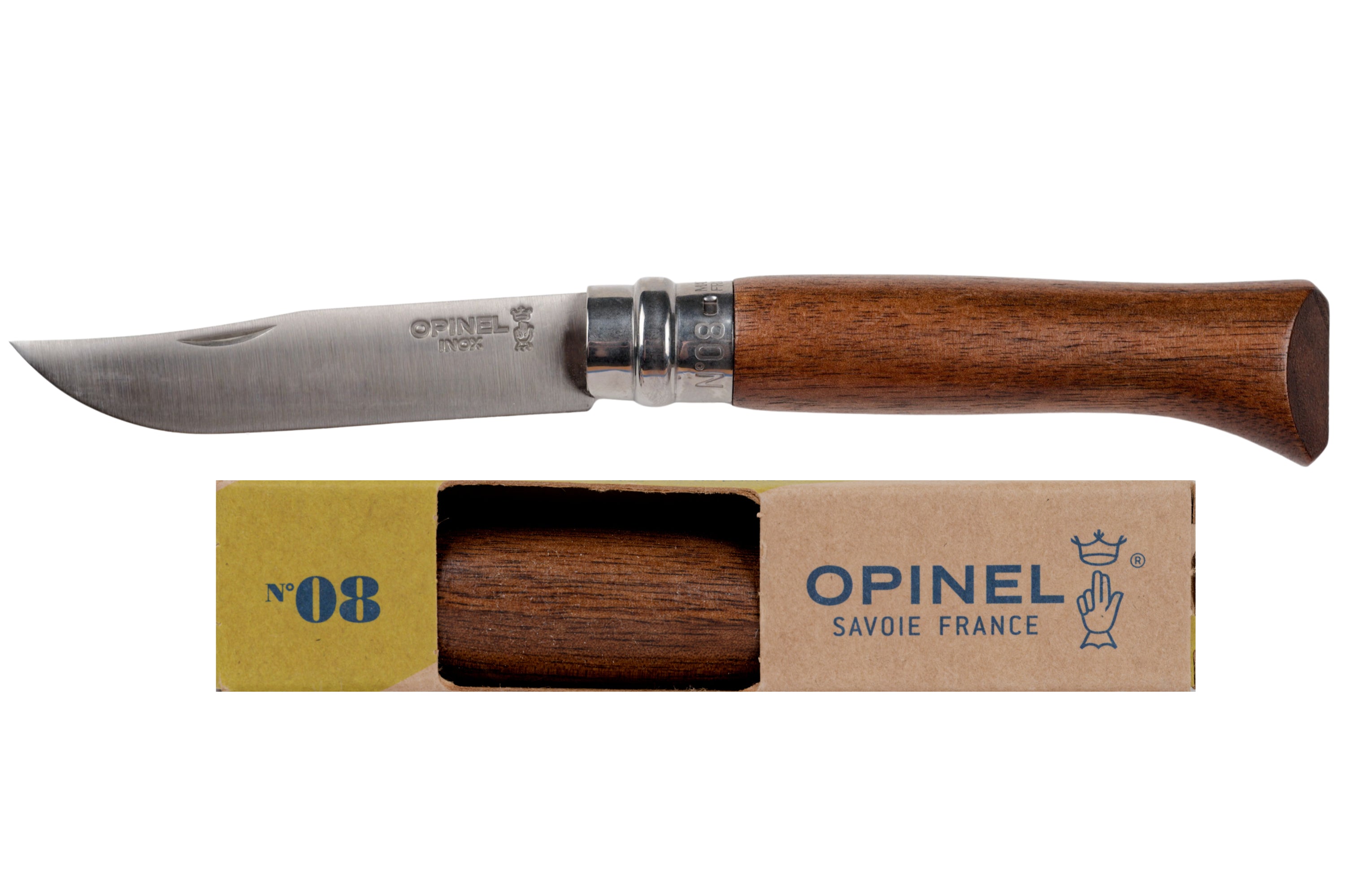 Opinel No. 08 Stainless Folding Knife, Walnut