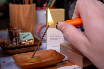 Half-Size Japanese Incense with Brass Base, Jasmine