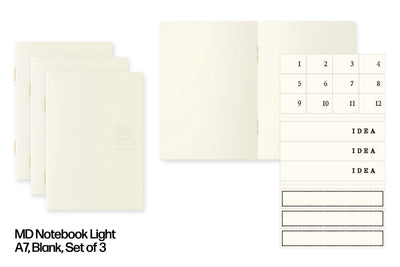 MD Notebook Light, A7 Blank, Set of 3