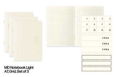MD Notebook Light, A7 Grid, Set of 3
