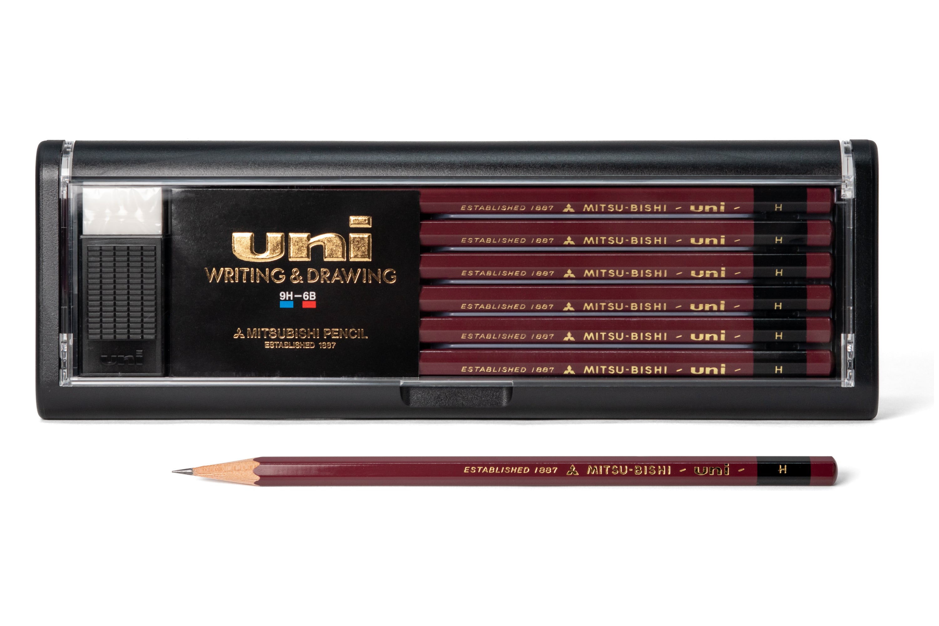 筆記具 Hi-uni3-2050 Uni Pencil, H, Set of 12 with Eraser – St. Louis Art Supply