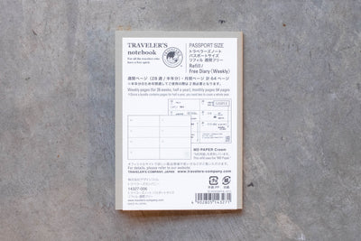 Traveler's Notebook Refill #007: Free Diary Weekly, Passport Size - St. Louis Art Supply